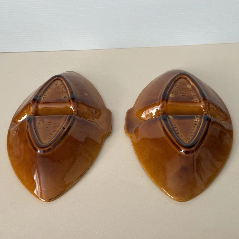 Maddux of California 1966 MCM 3 Piece Divided Serving Tray Burnt Orange Glaze